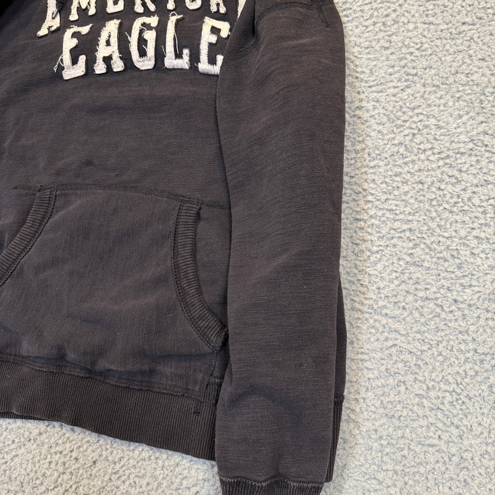 American Eagle Hoodie Mens 3XL Faded Black Applique Logo Cotton Blend Y2K - Picture 9 of 10